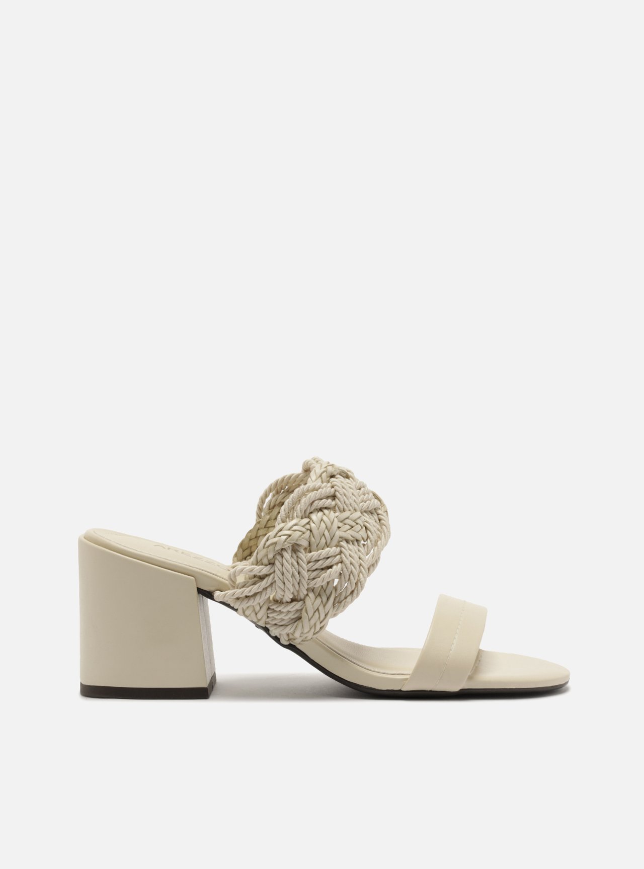 Sandália Off-White Couro Bloco Tiras Largas Trançada
