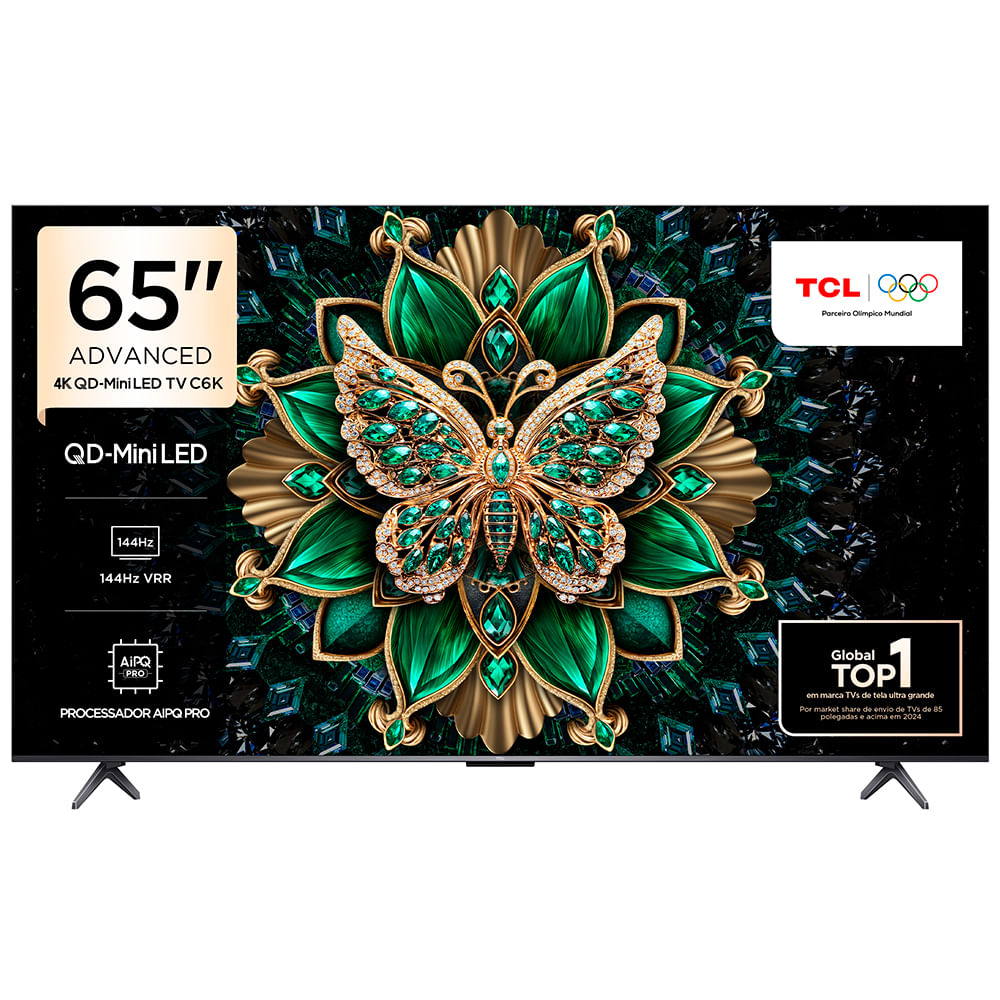 Smart TV 4K TCL QD-Mini LED 65” Polegadas com HDMI 2.1, Dolby Vision IQ, Subwoofer, 144Hz VRR e Wi-Fi - 65C6K