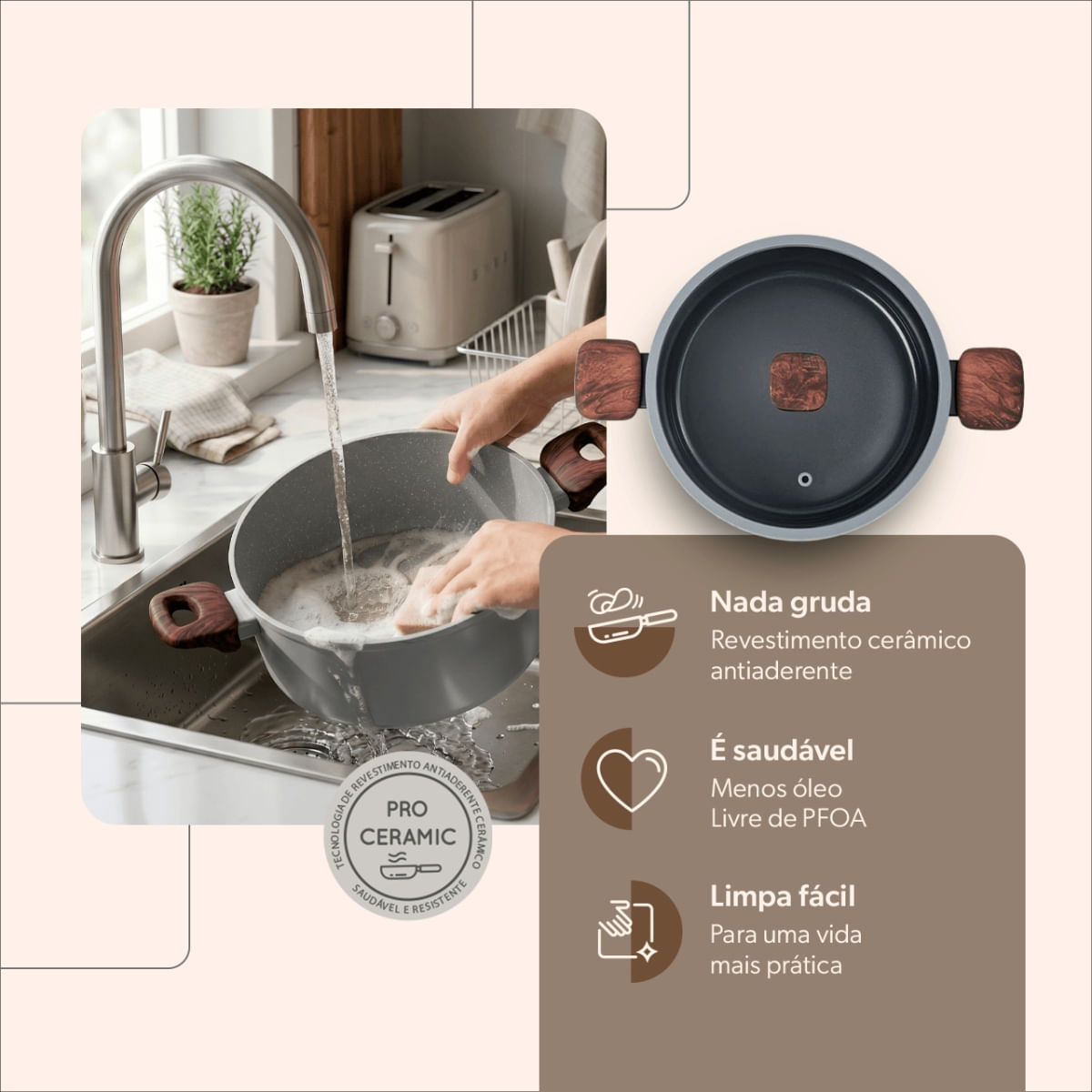Foto 4 de Jogo de Panelas com Indução Brinox Ceramic Life Nox 5 Peças Cinza Cinza