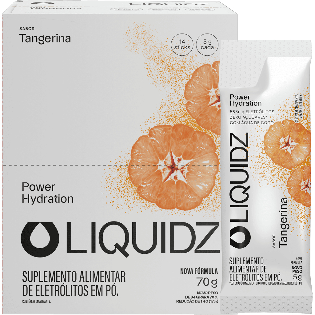 LIQUIDZ® - Eletrólitos Zero Açúcares - Sabor Tangerina - Kit 1 Caixa - 14 sachês