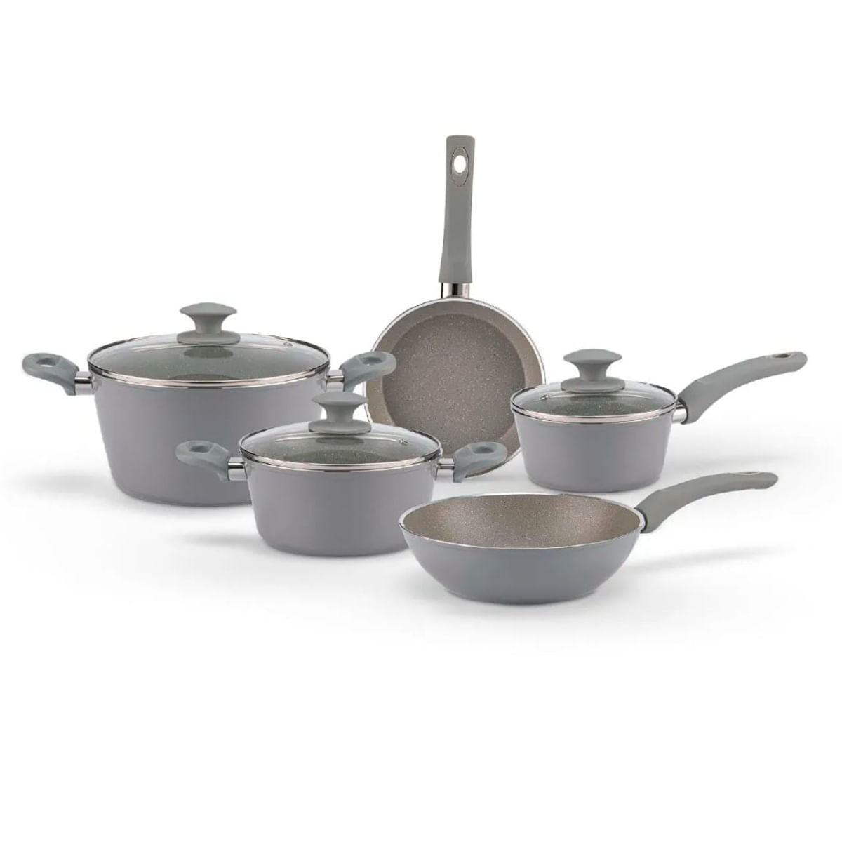 Jogo de Panelas Brinox Antiaderente Ceramic Life 5 Peças Marble Optima com Indução Cinza Cinza
