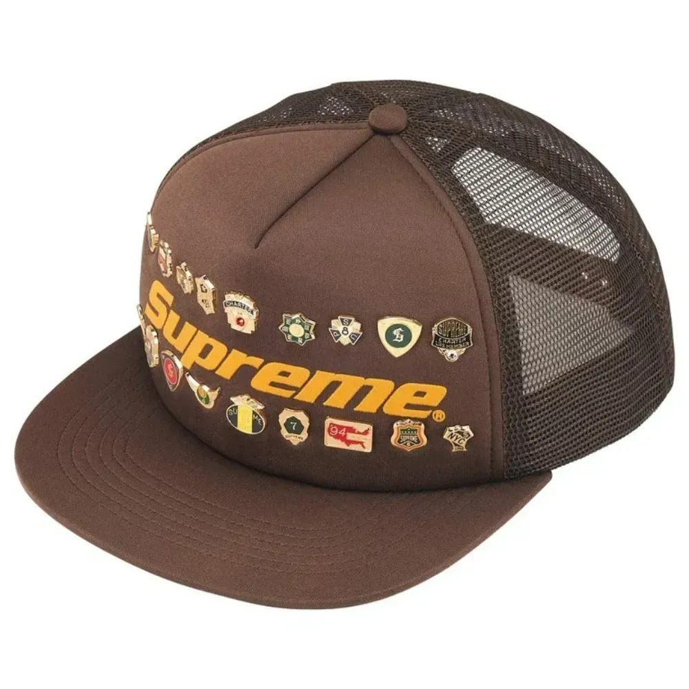 Boné Supreme Pins Mesh Back 5-Panel Brown SS26-W5 — Único, Novo