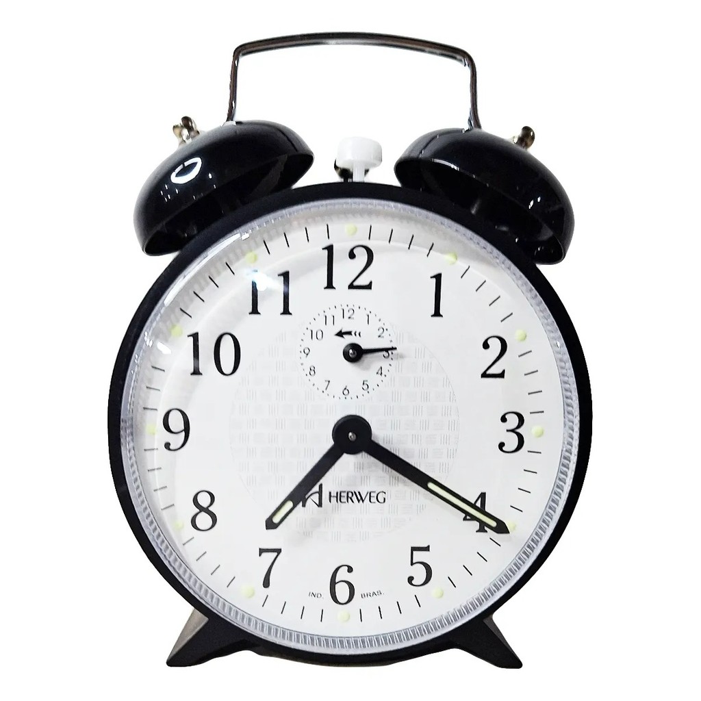 Relógio Despertador Antigo Preto Mecânico Cordas Herweg 2206