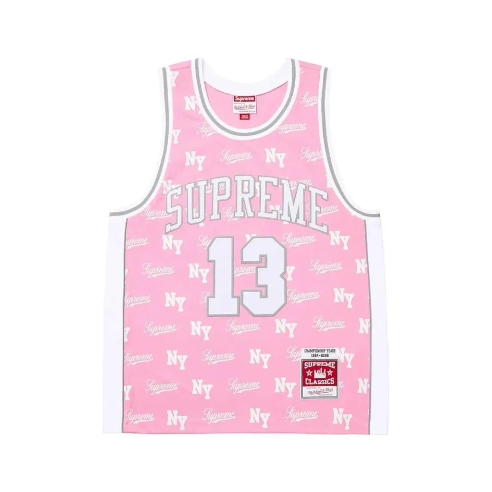 Mitchell & Ness x Supreme Regata Monogram Basketball Jersey Pink SS26-W11 — XG, Novo