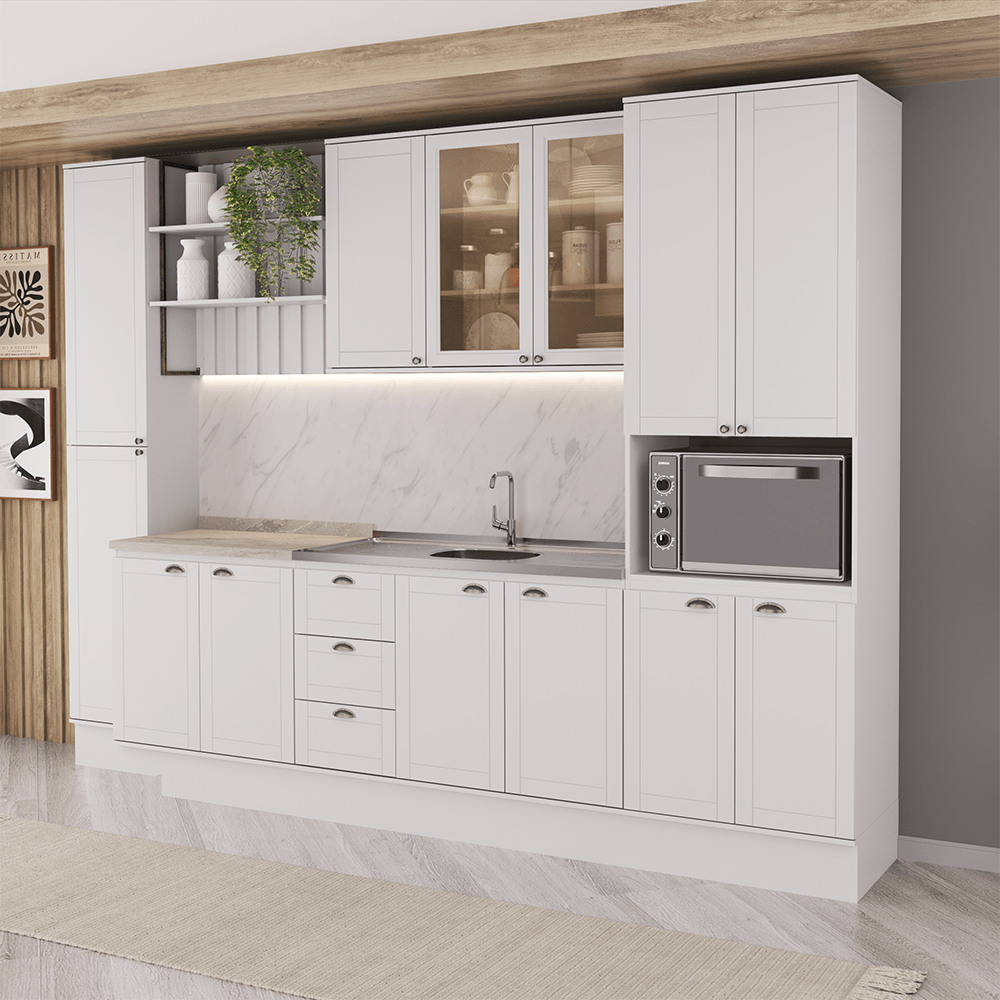 Armário de Cozinha Completa com Balcão Milla View Carraro Branco