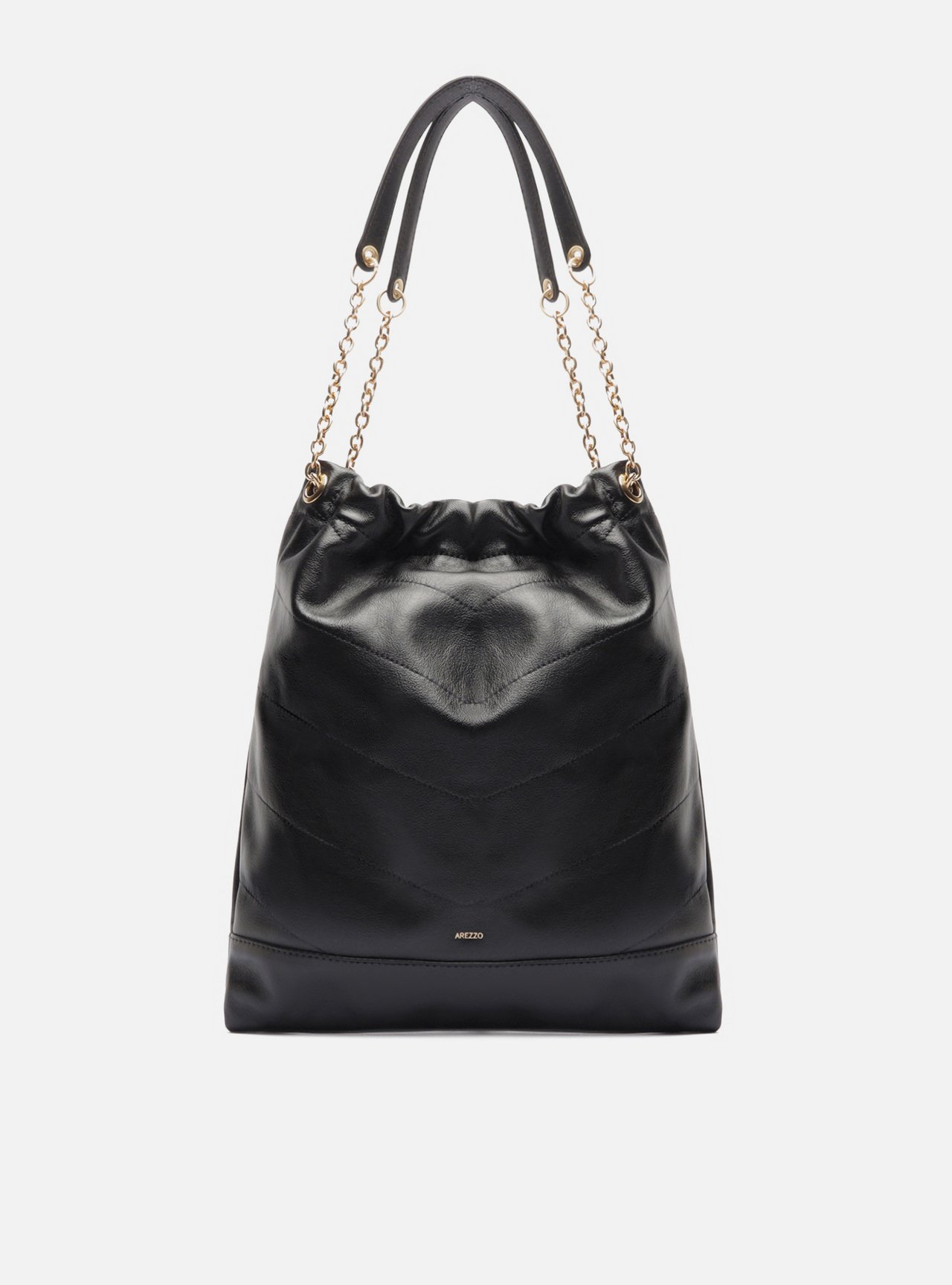 Bolsa Hobo Preta Couro Média Corrente Dourada