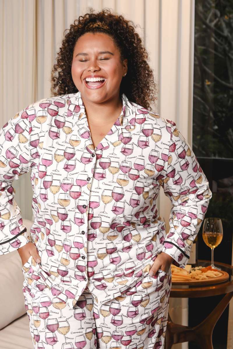 Camisa Pijama Feminina Manga Longa Estampa Wine