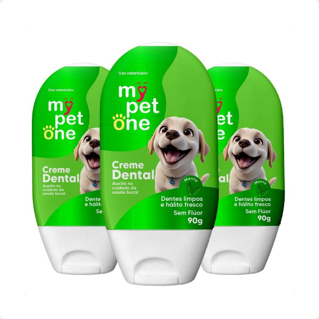 Kit 3 Creme Dental Menta para Cães e Gatos Mypetone - 90g