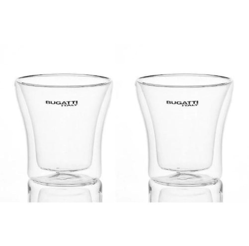 CONJUNTO BUGATTI 2 XÍCARAS DE CAFÉ OU DESTILADO COM PAREDE DUPLA 100ML BGD100