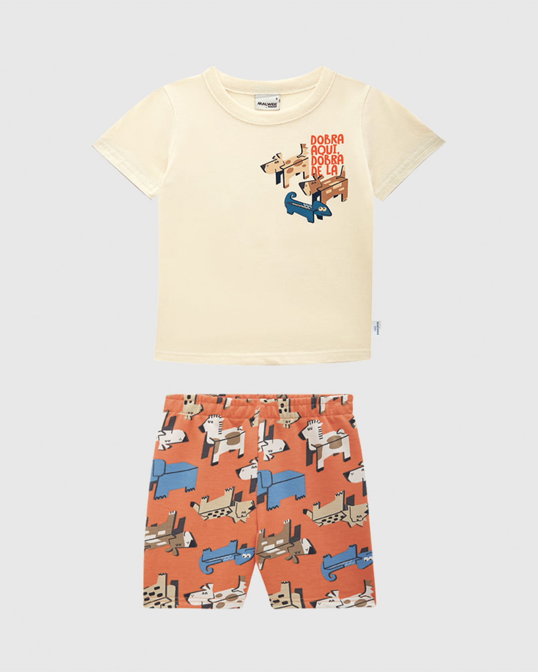 Conjunto Infantil Menino Dobra Aqui Dobra De Lá Em Algodão Malwee Kids — Off White - 1