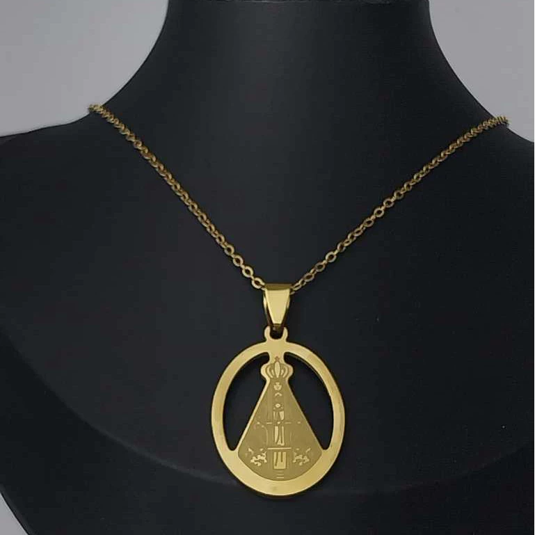 Colar Corrente De Nossa Senhora Aparecida Em Aço Inoxidável