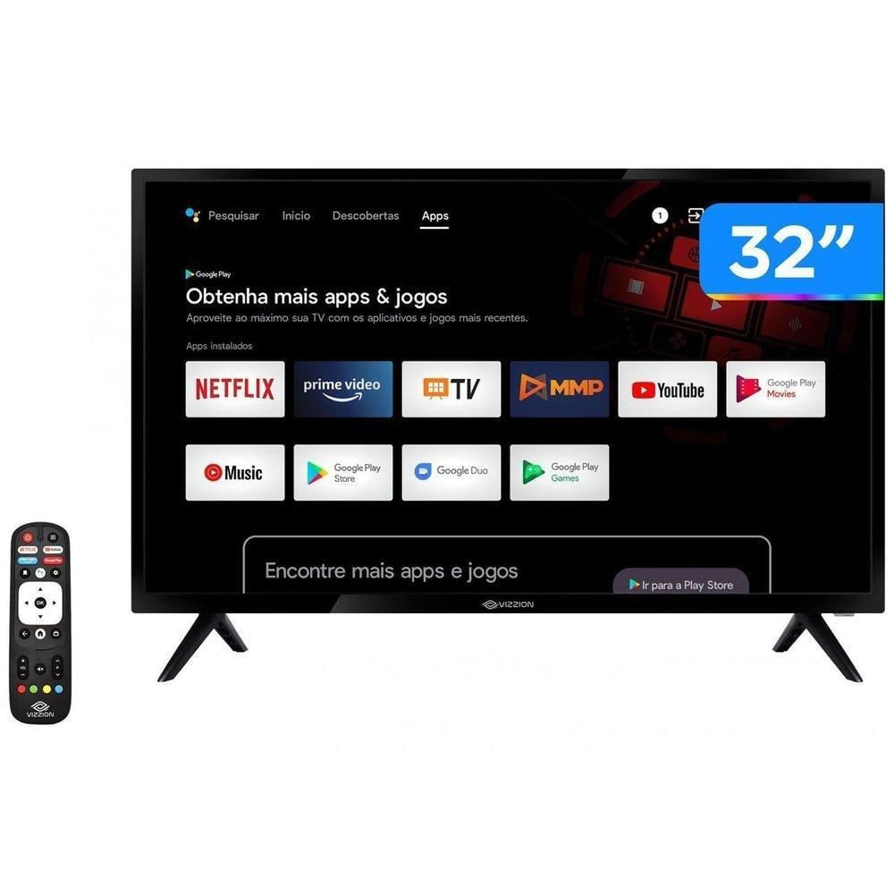Smart TV 32 polegadas Rig Vizzion BR32E3HA LED 2K HD HDR10 60Hz MT9216 ISDBT Dolby Audio