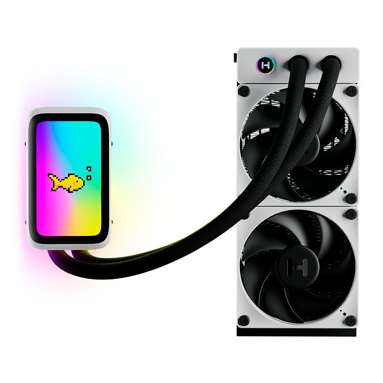 Water Cooler Hyte Thicc Q60, Display IPS, RGB, 240mm, Preto e Branco, FAN-HYTE-Q60-BW