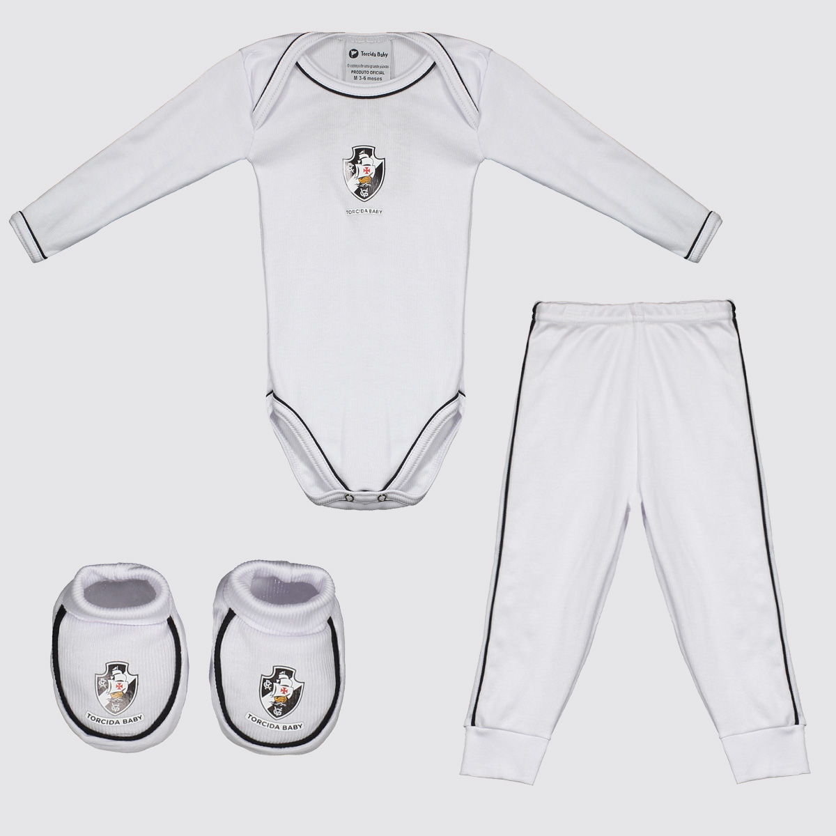 Kit Body Longo Calça e Pantufa Infantil Vasco