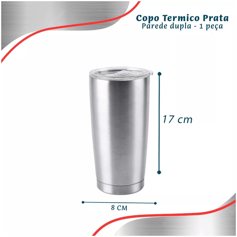 Foto 2 de Copo Térmico Parede Dupla Com Tampa Prata 600Ml - Dolce Home