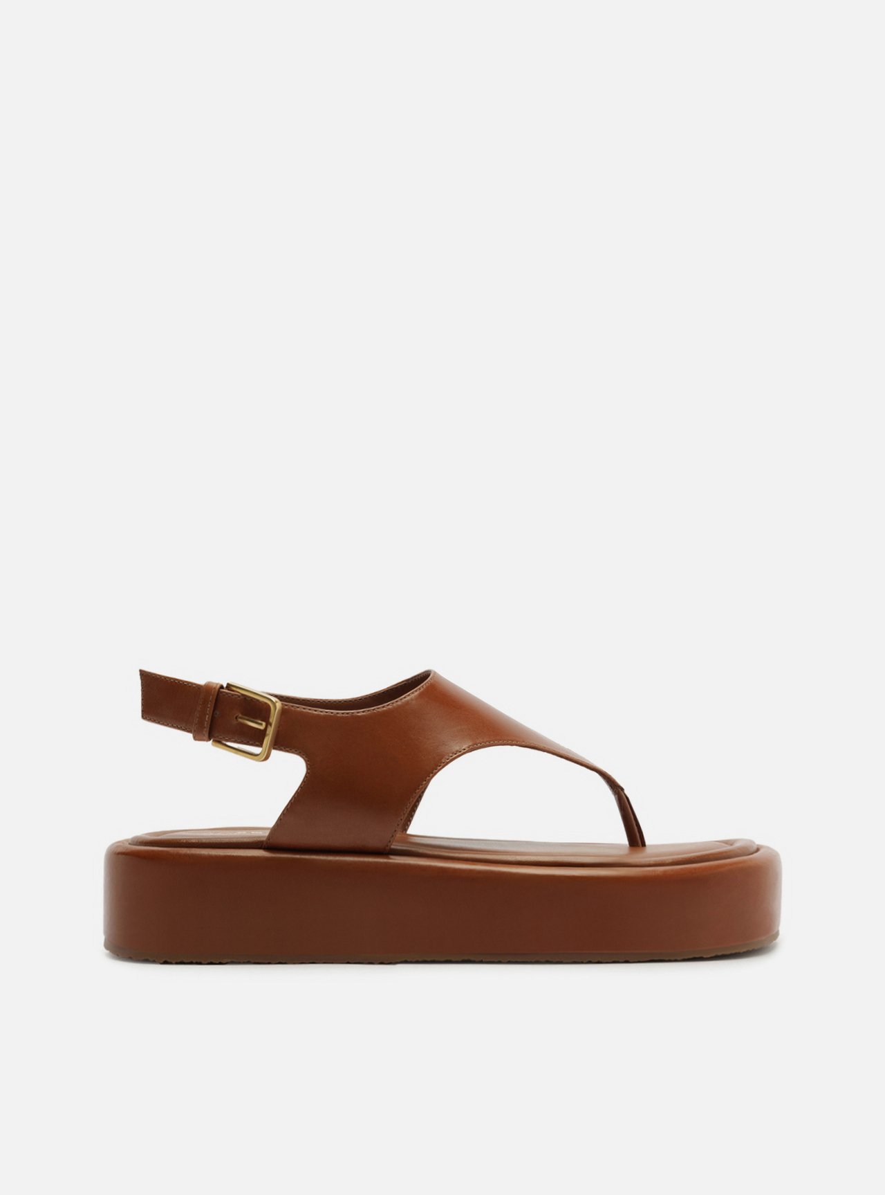 Sandália Marrom Couro Flatform Fivela