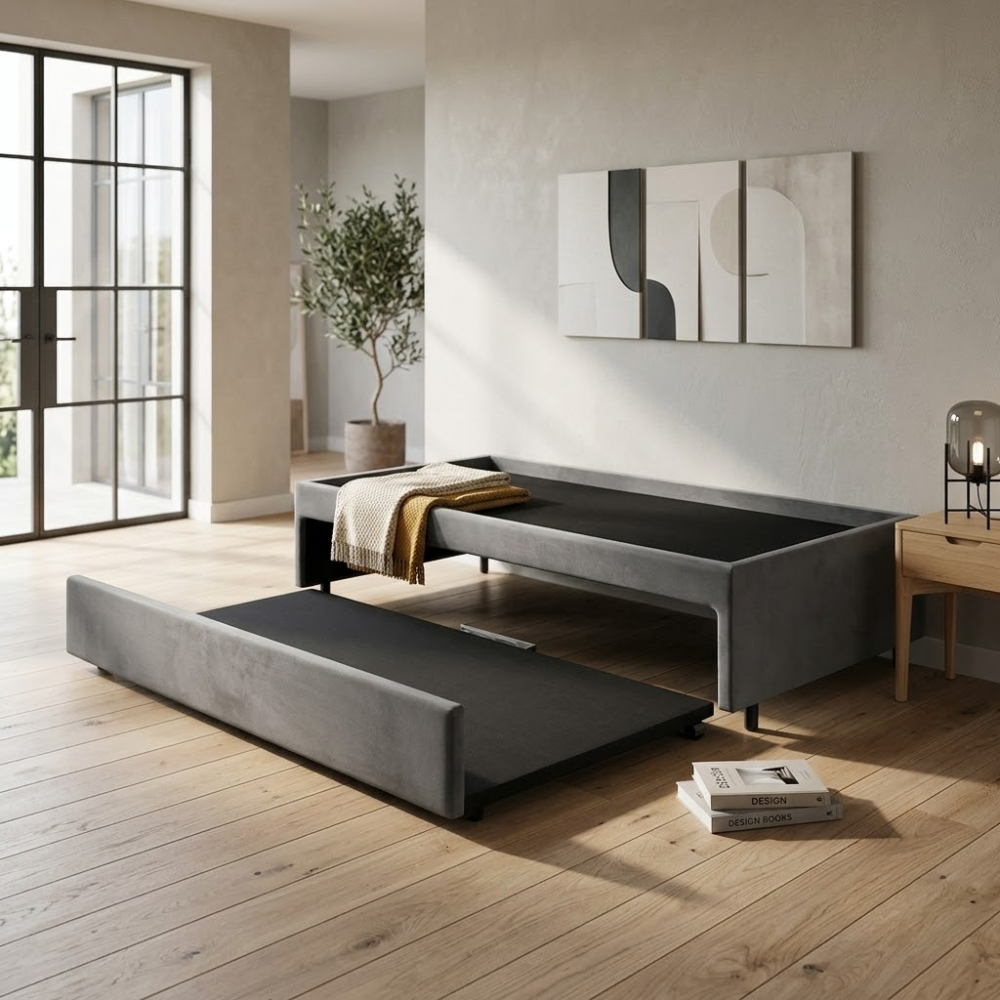 Bicama Box para Dois Colchões Solteiro Suede Cinza 88x188