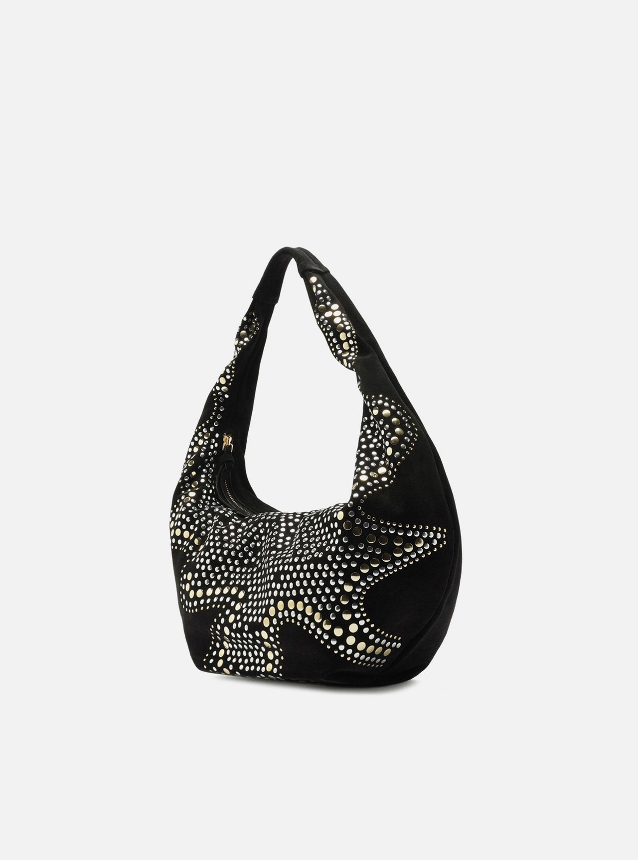 Foto 2 de Bolsa Hobo Preta Couro Média Metais