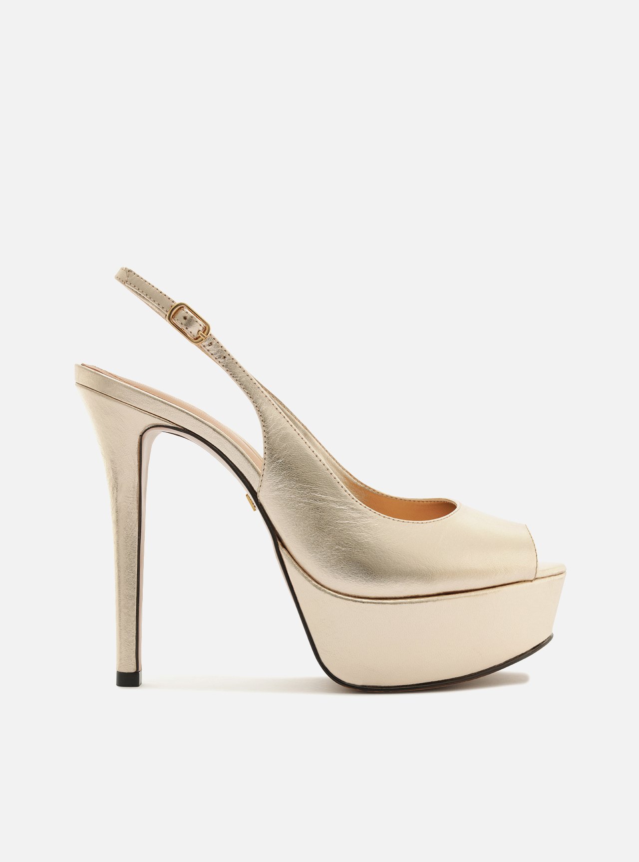 Scarpin Dourado Couro Meia Pata Slingback