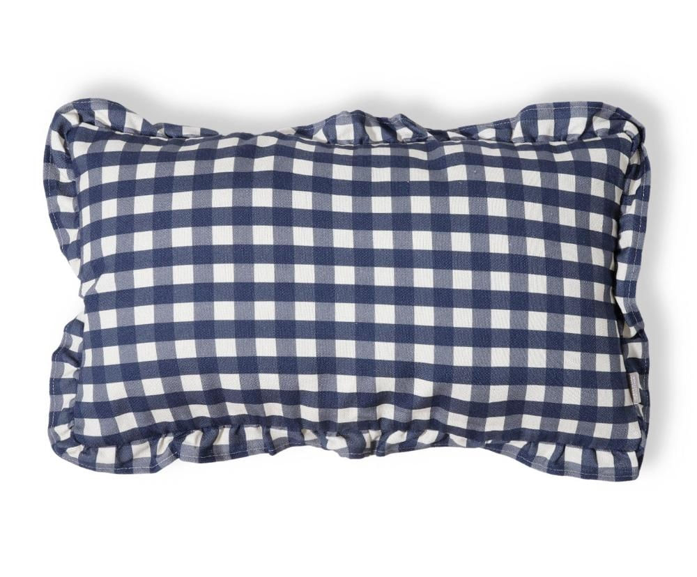 Capa de Almofada Retangular Estampada com Babados Vichy Elena Azul Marinho Azul