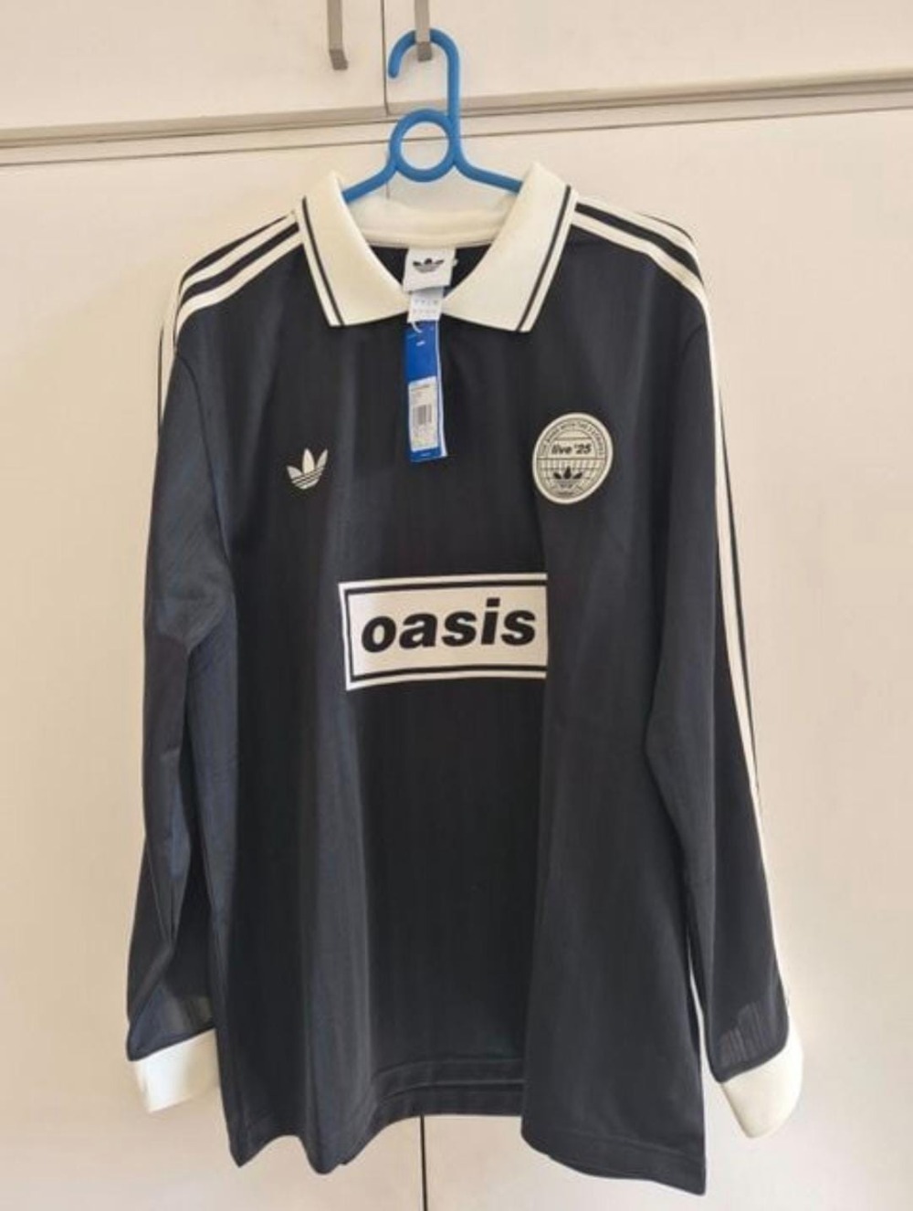 Oasis x adidas Camiseta Long Sleeve Tour Jacquard Stripe Black Cream White — G, Novo
