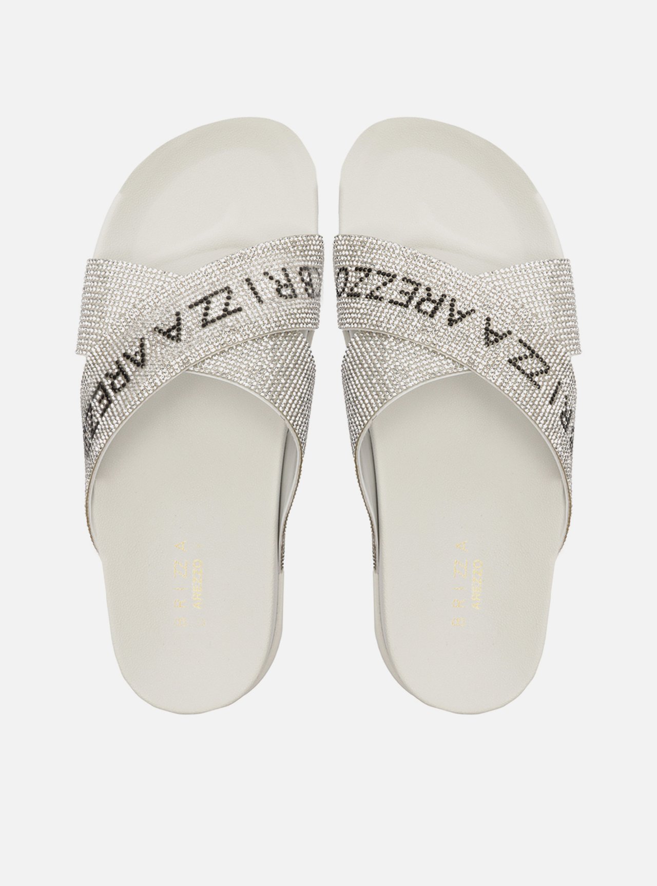Sandália Papete Branca Tiras Strass Greta Glam