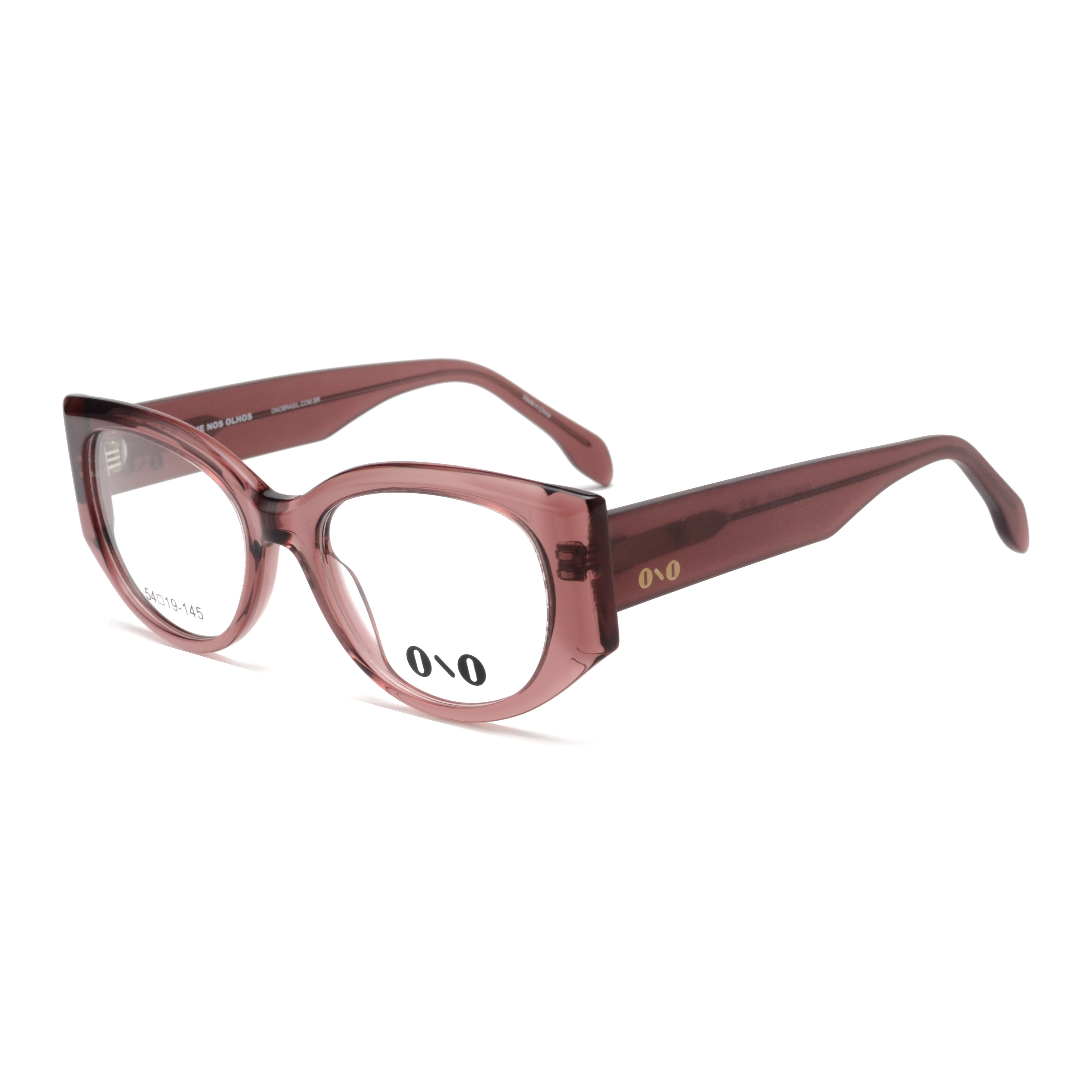 Armação de Óculos de Grau Ono ON0014 Feminina Arredondado Acetato Rosa Escuro Translúcido 54