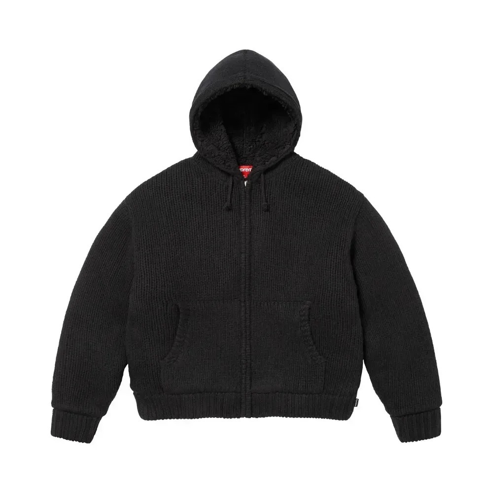 Moletom Supreme Faux Shearling Lined Zip Up Hooded Black FW25-W18 — M / G / XG, Novo