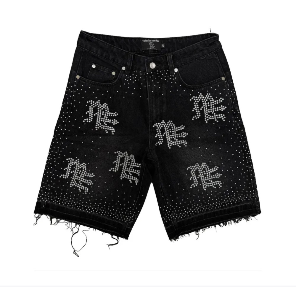 Bermuda Mixed Emotions Me Rhinestone Denim Black — 42, Novo
