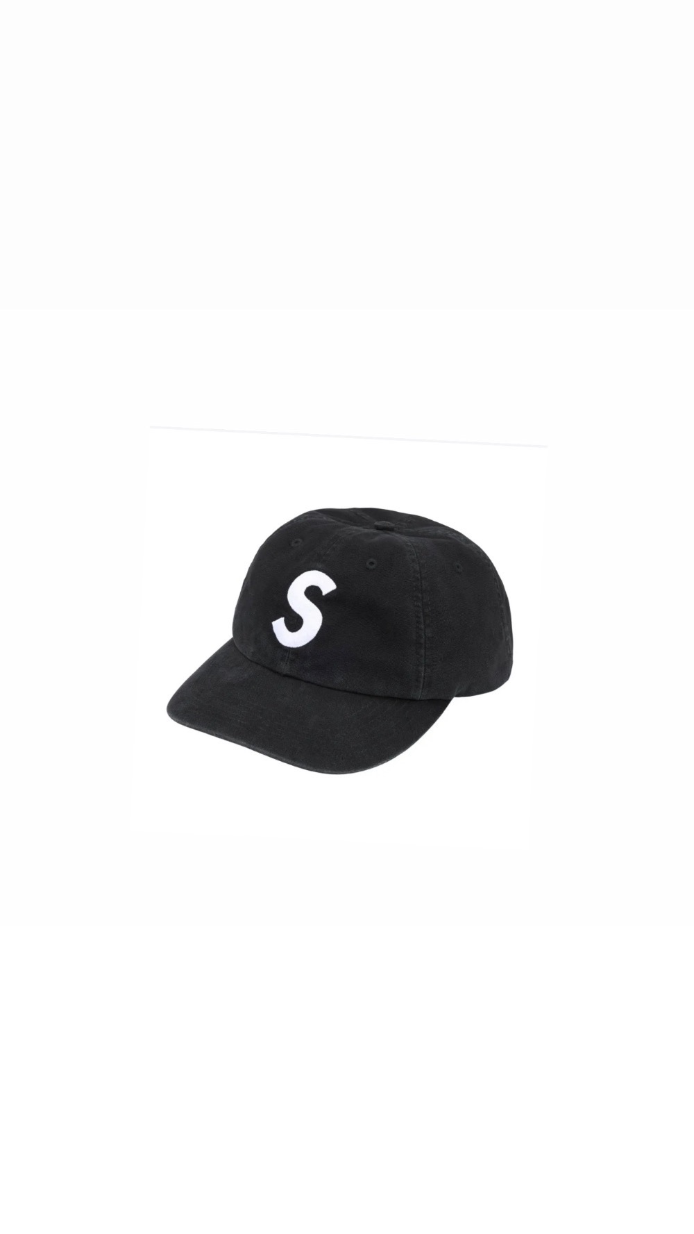 Boné Supreme Washed Canvas S Logo 6-Panel Black FW26-W3 — Único, Novo
