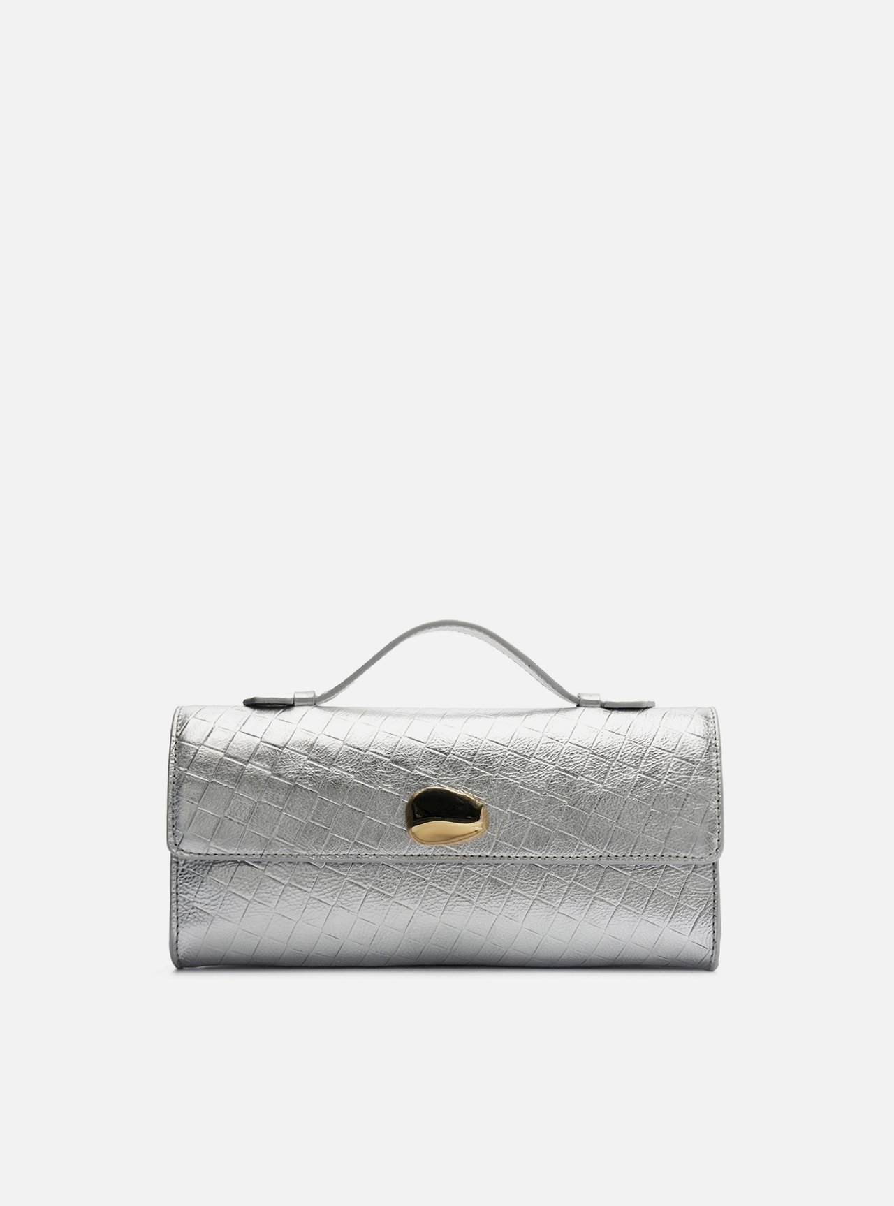 Bolsa Tiracolo Prata Couro Tressê Média Metal