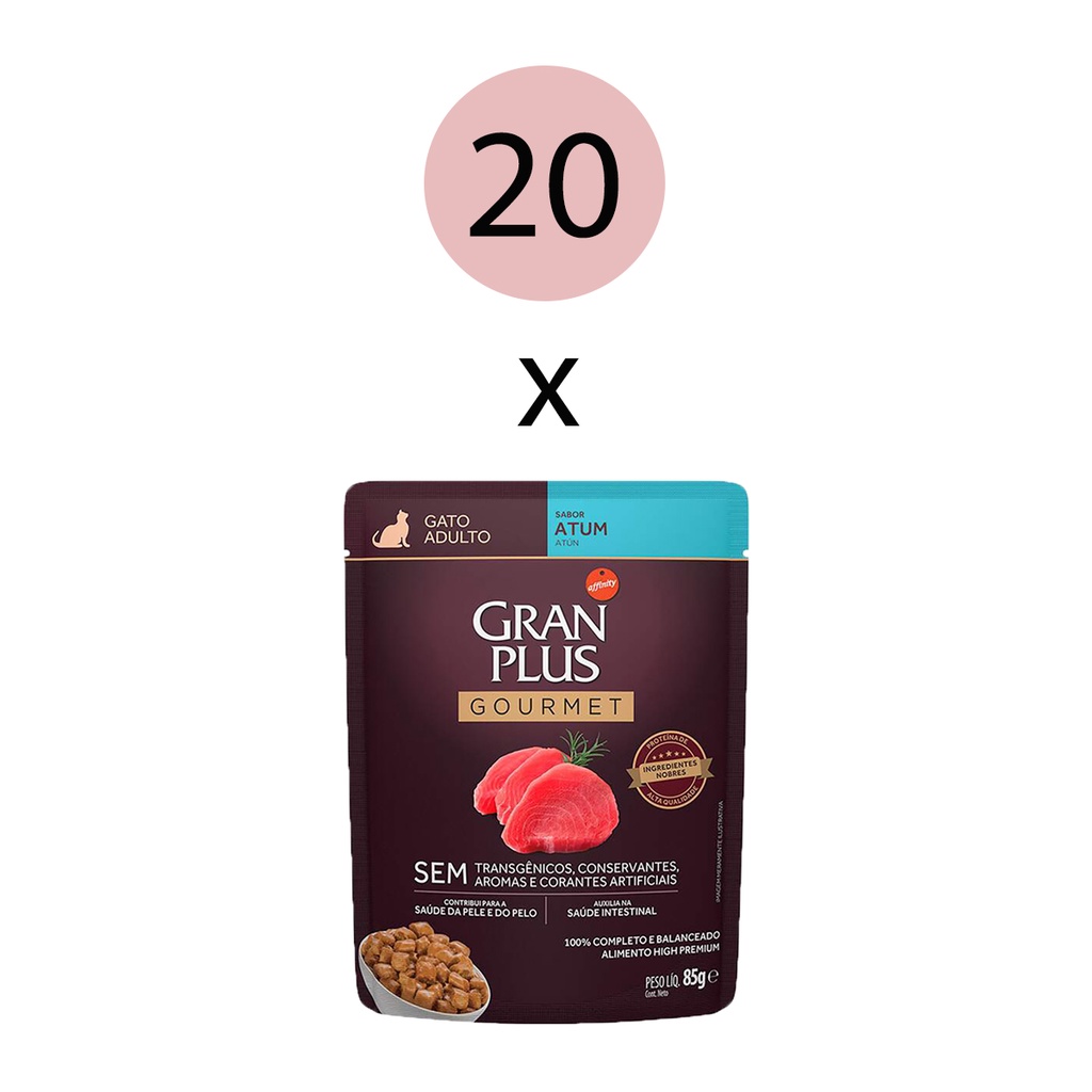 Ração Úmida Gran Plus Gourmet Gatos Adultos Atum Sachê 85g