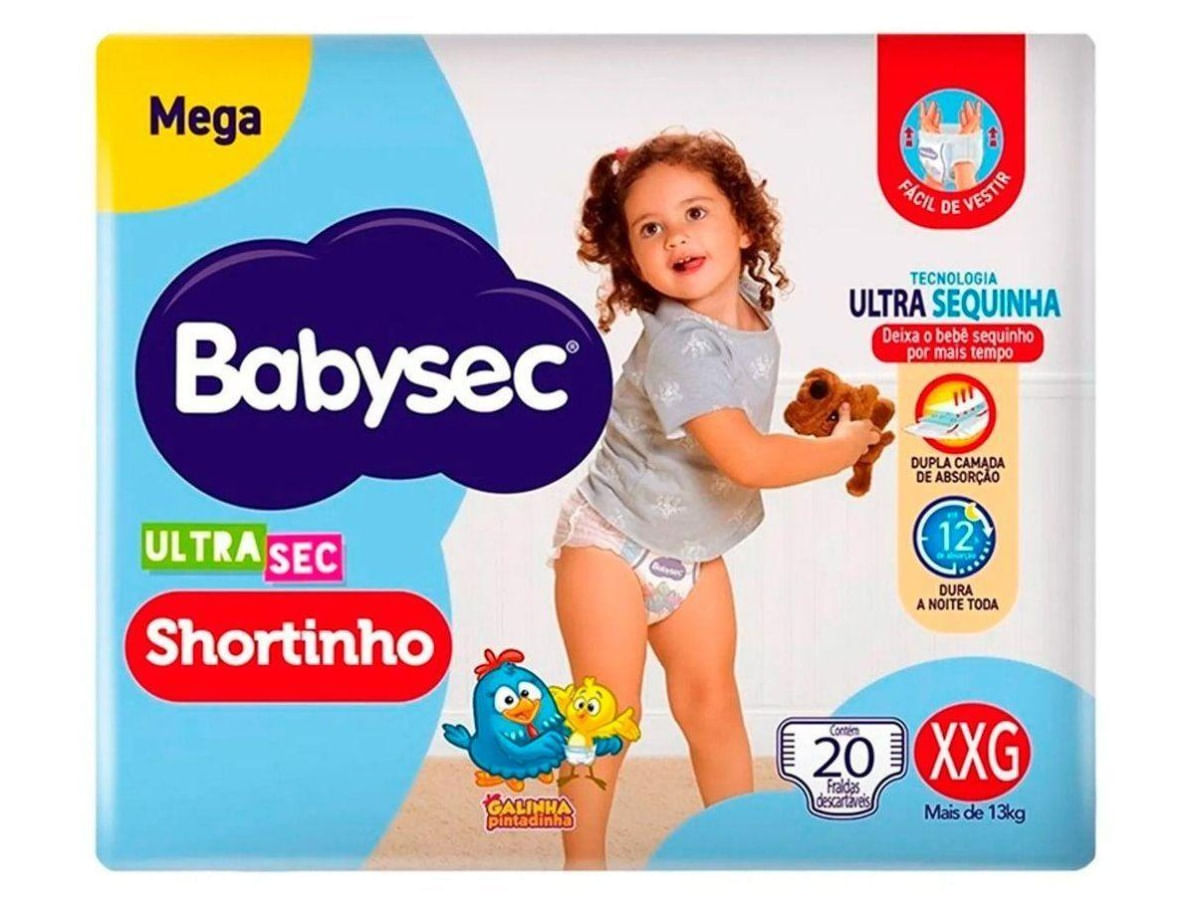 Fralda Shortinho Babysec Galinha Pintadinha Ultra Sec XXG Acima de 13kg 20 Unidades — Fralda Shortinho Babysec Galinha Pintadinha Ultra Sec XXG Acima de 13kg 20 Unidades XXG