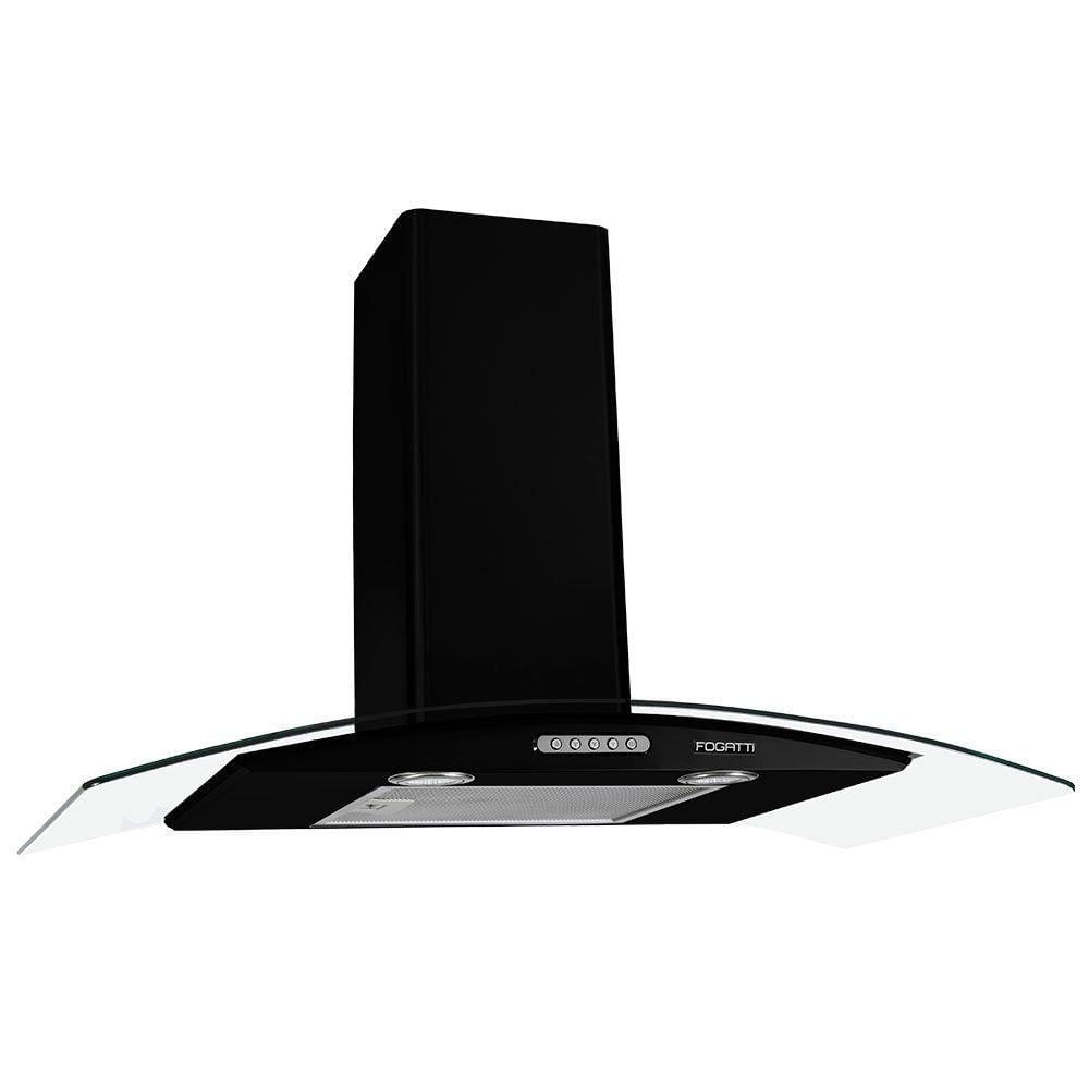 Coifa de Parede Fogatti Vidro Curvo Duto Slim Black 90cm com Led Preto 220V