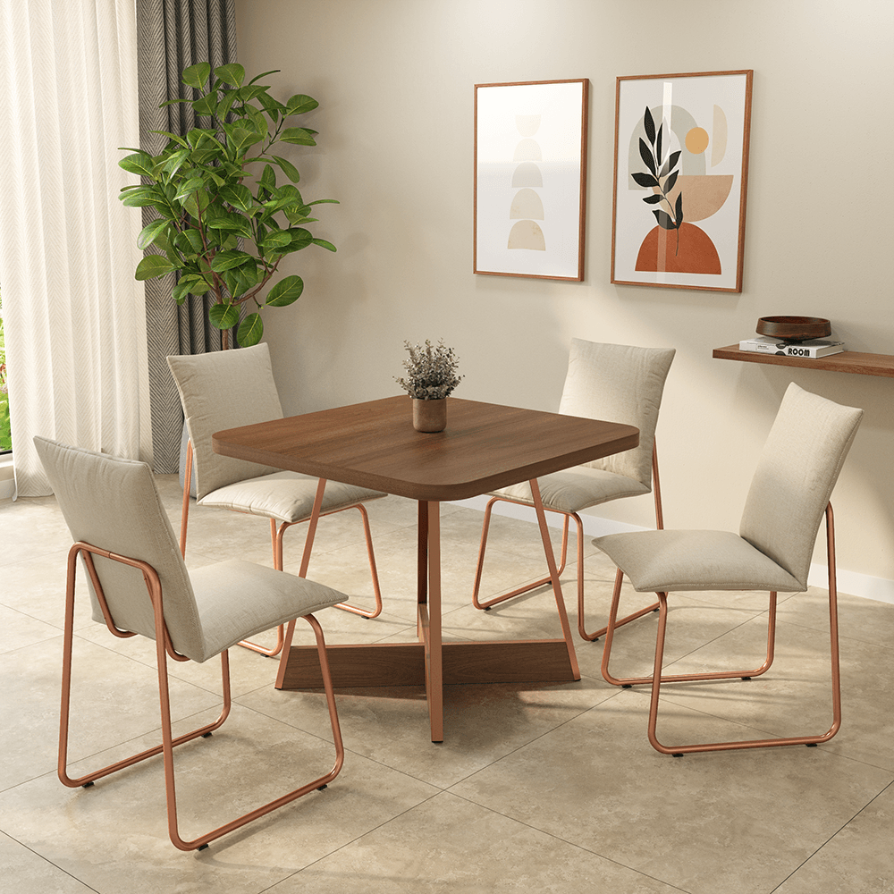 Conjunto Sala de Jantar 4 Cadeiras Dalton Carraro Nogal Rosê