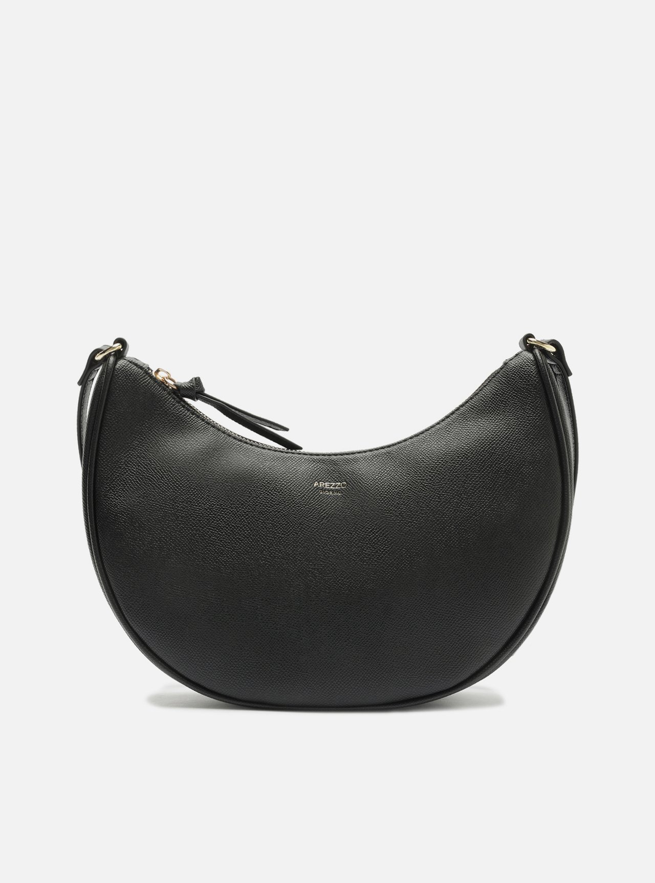 Bolsa Hobo Preta Média Granulada Metais Dourados
