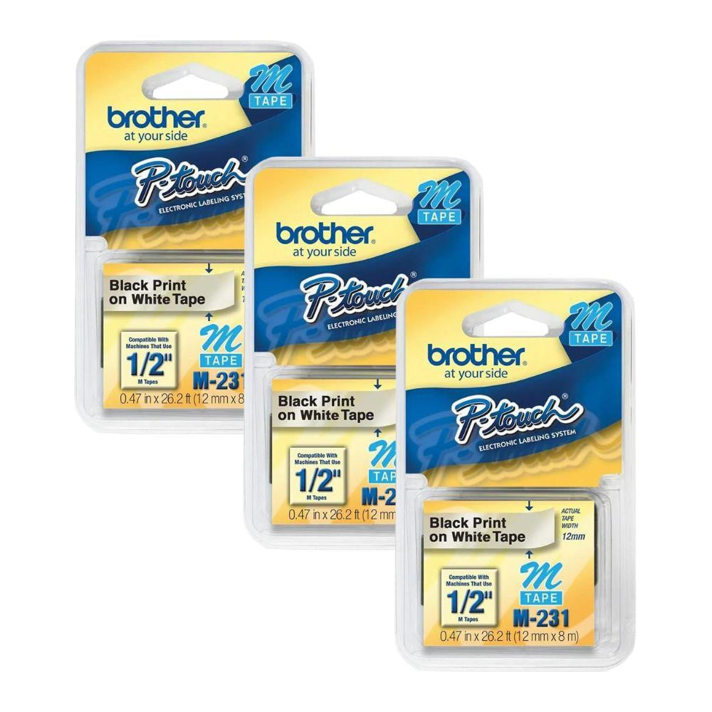 Kit Fita Brother M-231 12mm Preto/Branco c/ 3 Unidades