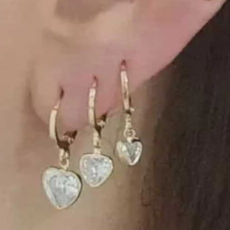 Trio De Brincos Argola De Coração Cristal Click Folheados a Ouro e a Prata