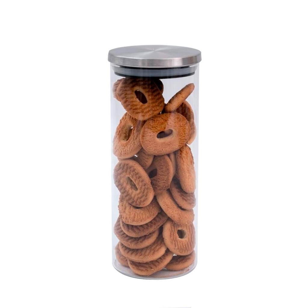 Pote 950ml de vidro com tampa de inox circular mantimento - Oikos