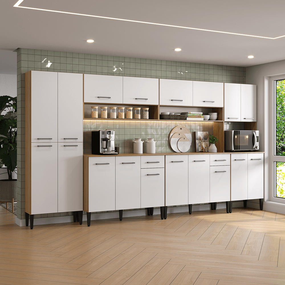 Armário de Cozinha Compacta Arizona Clear Carraro Carvalho com Branco
