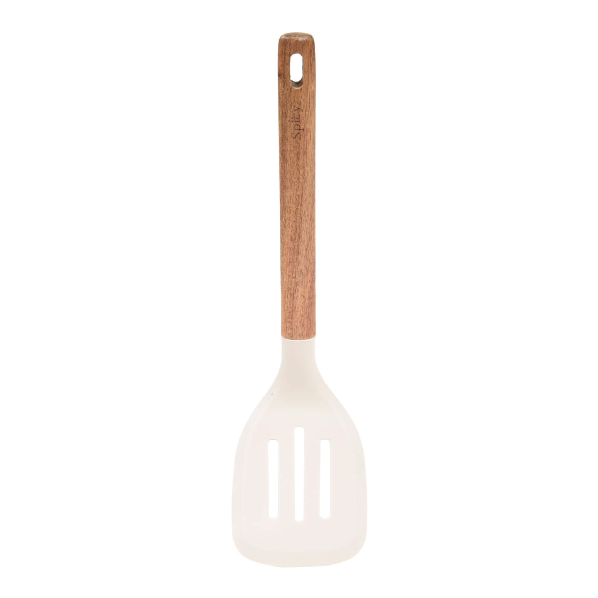 Espátula Vazada de Silicone com Cabo em Acácia Spicy Bege