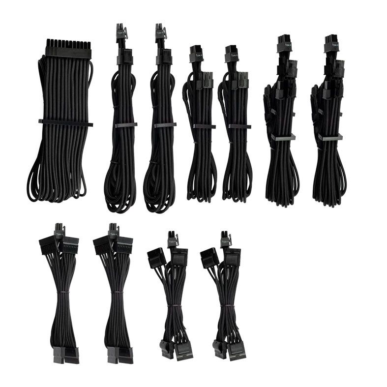 Kit Cabo Extensor Sleeved Corsair Premium, Com Revestimento Individual, Tipo 4, Preto, CP-8920222