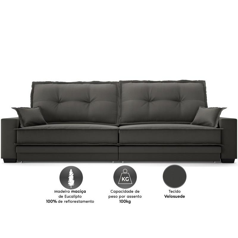 Foto 2 de Sofá Palermo 2,20m Retrátil e Reclinável Velosuede Cinza - NETSOFAS