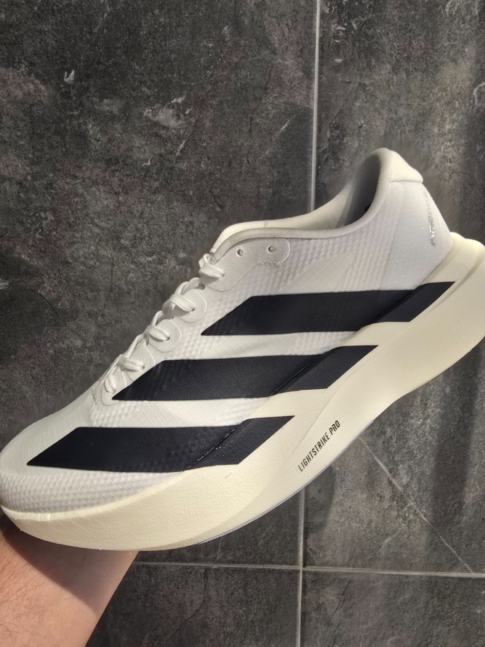 adidas Adizero Evo SL Cloud White Core Black Dash Grey — 39 / 40 / 41 / 42 / 43 / 44, Novo