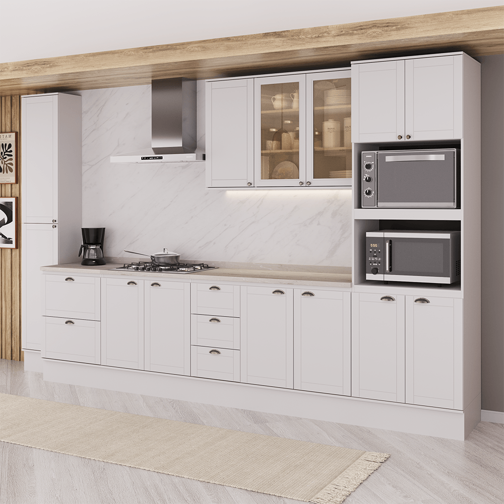 Armário de Cozinha Completa com Balcão Milla Luna Smart Carraro Branco