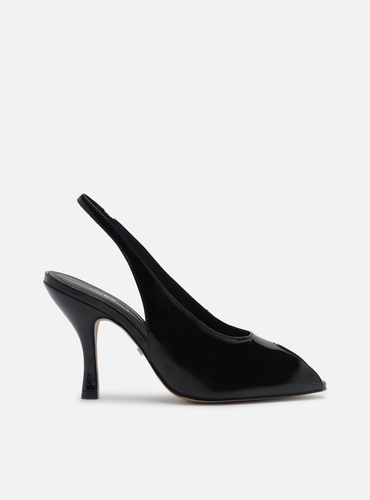 Peep Toe Preto Verniz Salto Alto Slingback