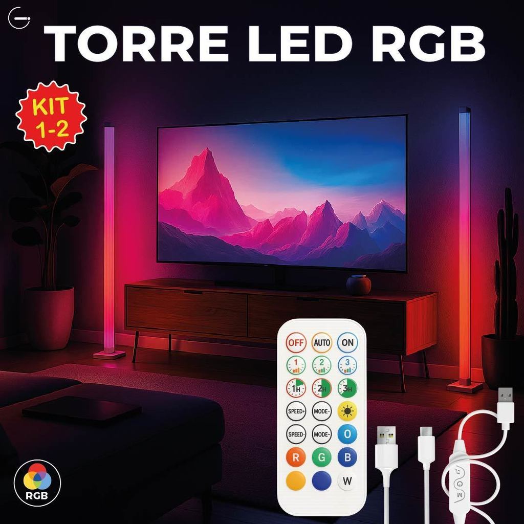 Luminária de Chão RGB LED 5050 1 ou 2 Torre Inteligente Controle 9.6W Barra Modo Música USB