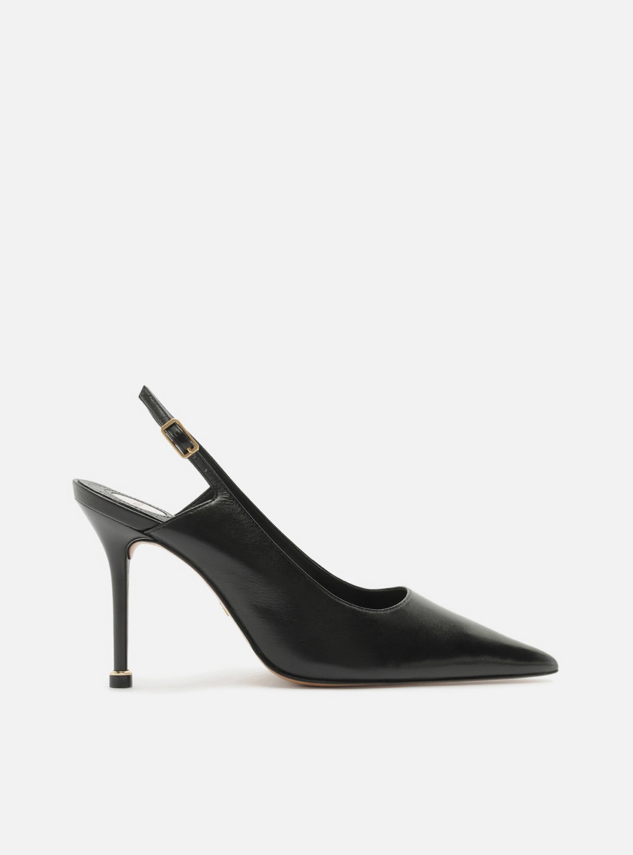 Scarpin Preto Couro Salto Fino Slingback