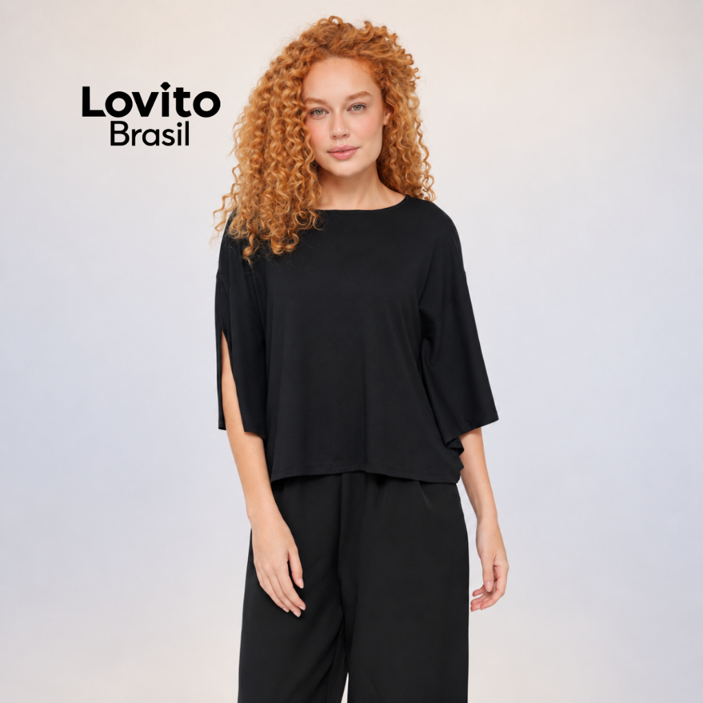 Lovito Blusa Feminina com Modelagem Ampla BLB21922222