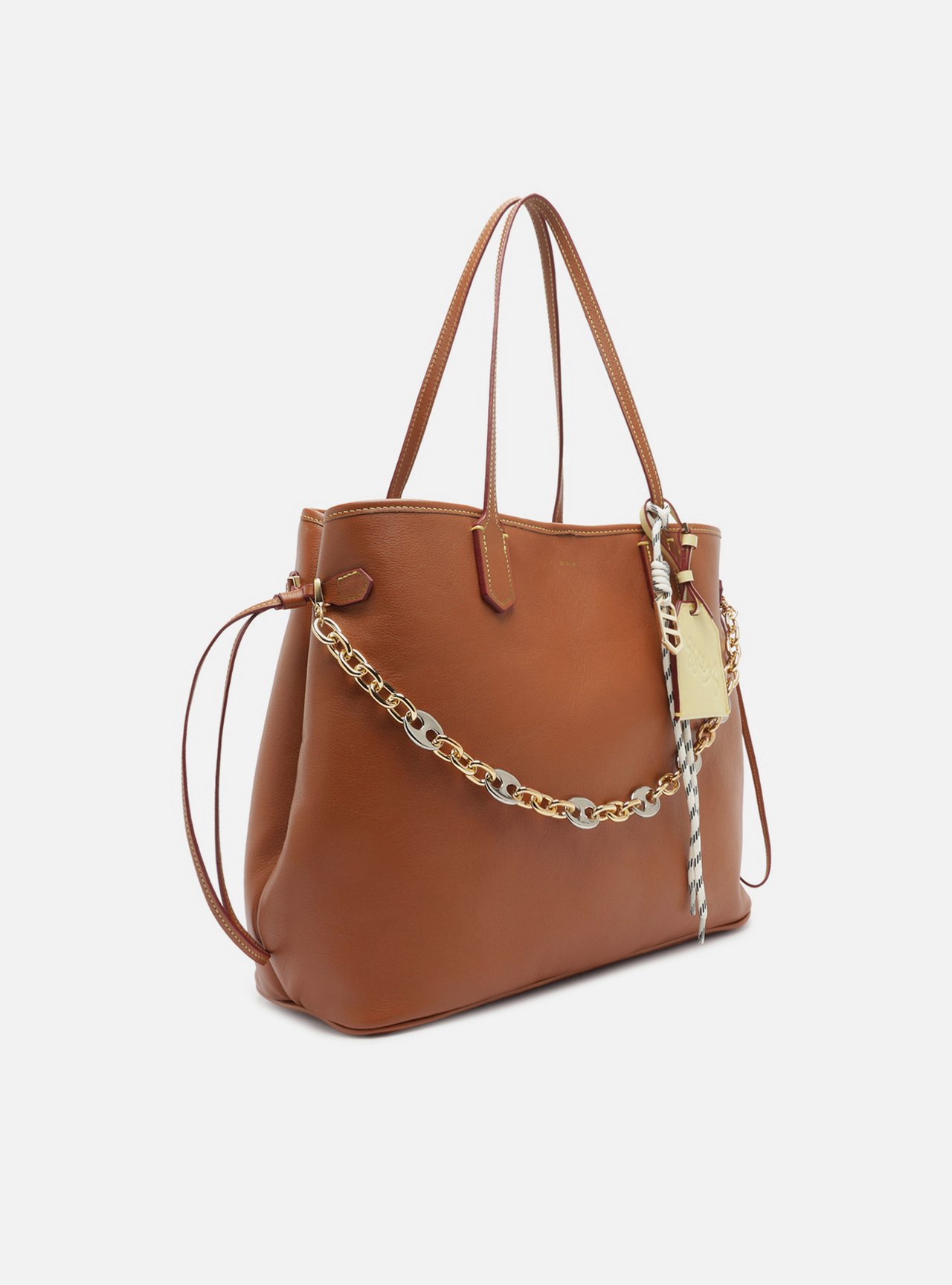 Foto 5 de Bolsa Shopping Marrom Couro Grande Corrente